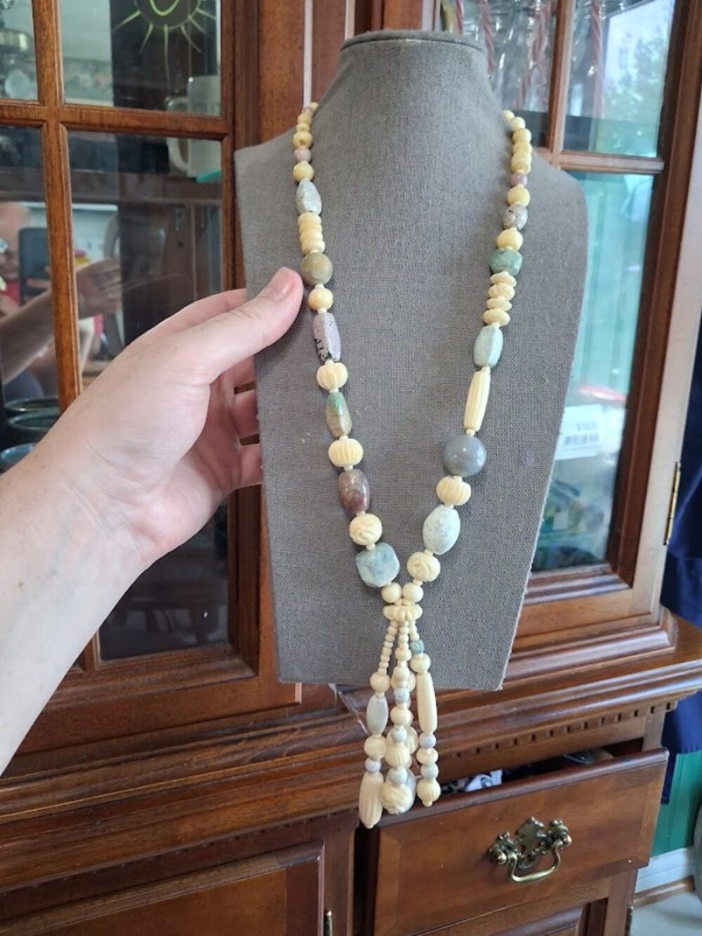 Unusual 22 inch Beaded Tassel statement necklace